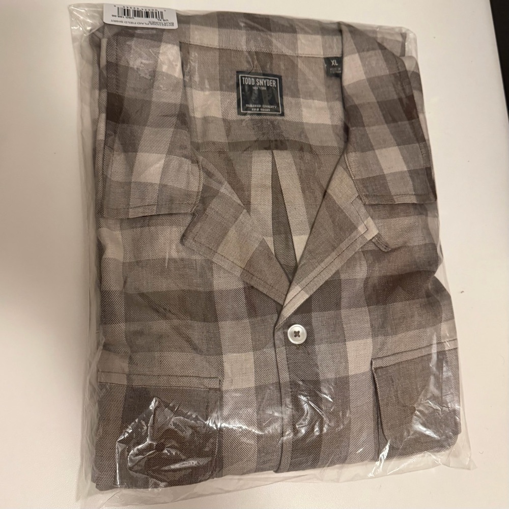 Todd Snyder Rayon Long Sleeve Field Shirt Brown Baja Dunes Camp Plaid Checks XL
